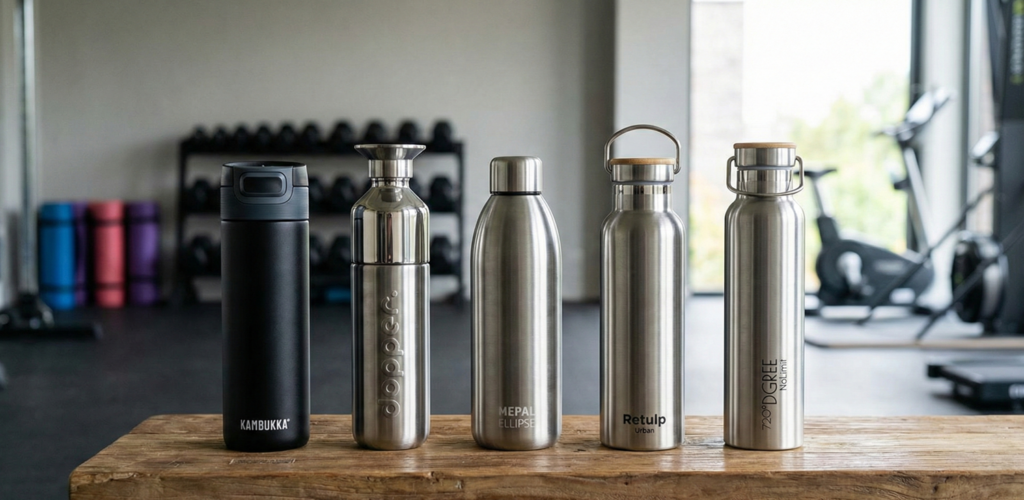 Hygienische RVS waterflessen op een rij