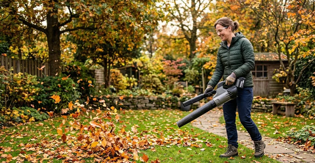 Accu bladblazer in gebruik